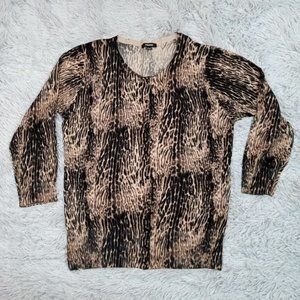 Premise Womens Sweater Cardigan‎ Black Large Snap Up Animal Print Lightweight